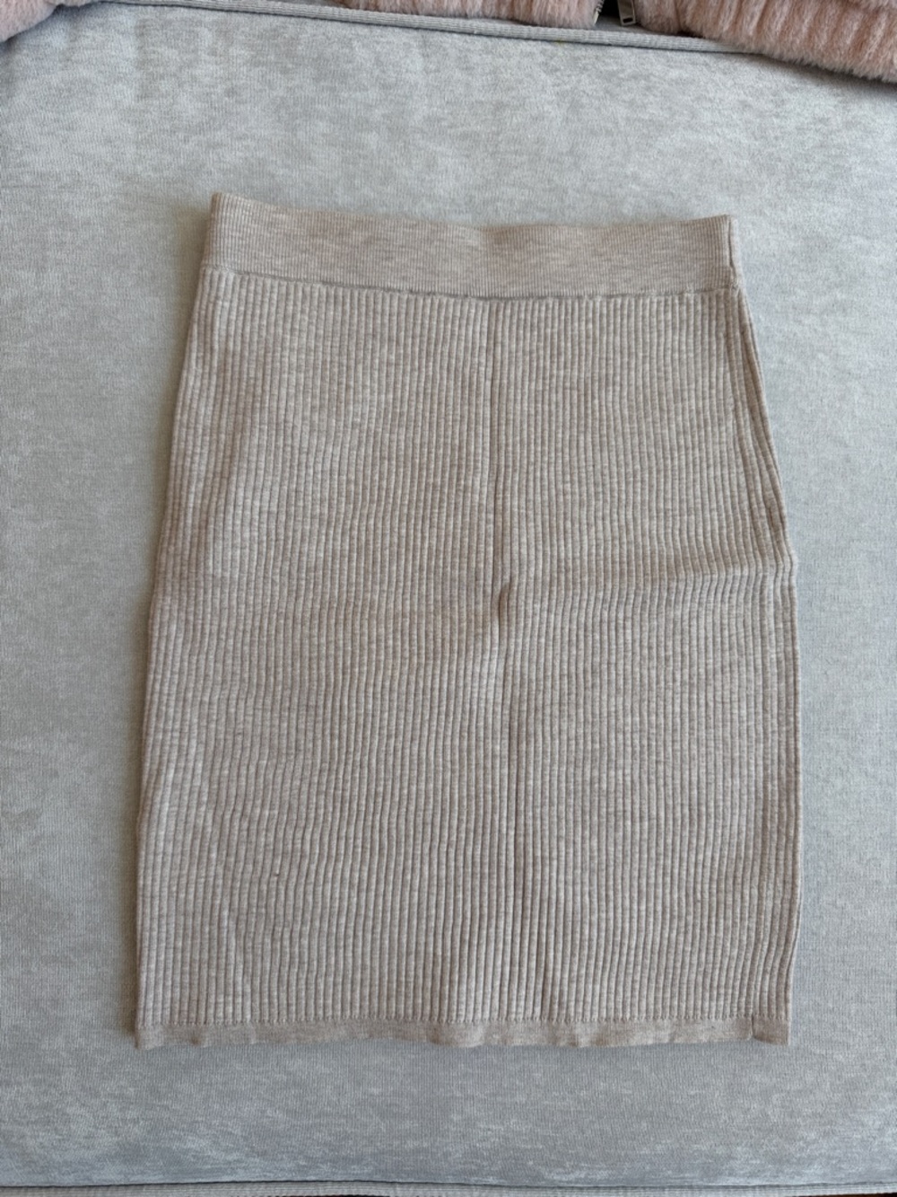 Ribbed Knit Midi Skirt - Beige